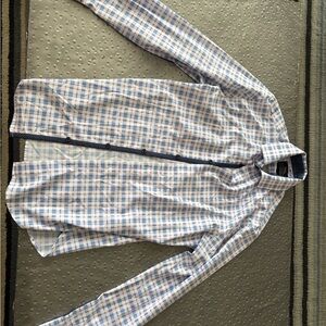 Blue and White Plaid Button-Up Shirt Wrk brand